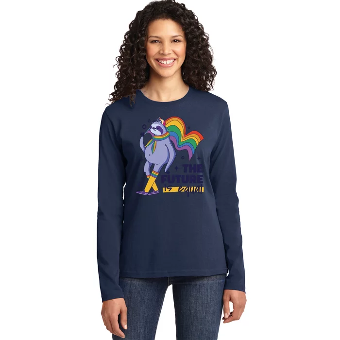 The Future Is Equal Sloth Pride Ladies Long Sleeve Shirt