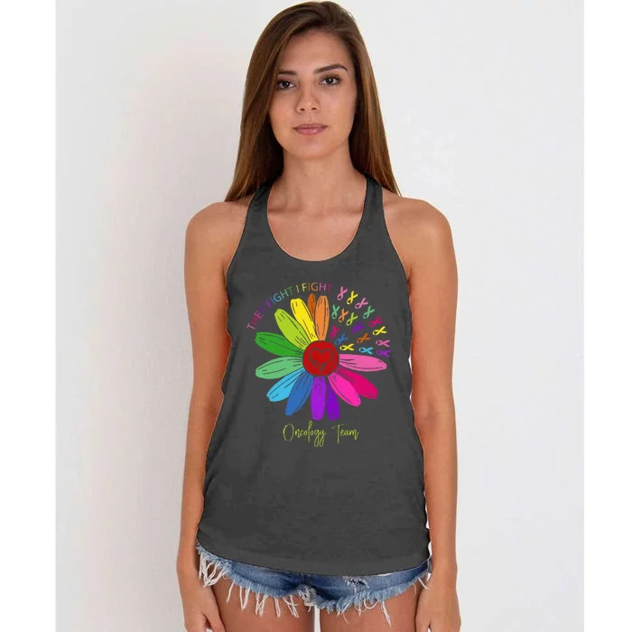 They Fight I Fight Oncology Team Sunflower Oncology Nurse Women's Knotted Racerback Tank