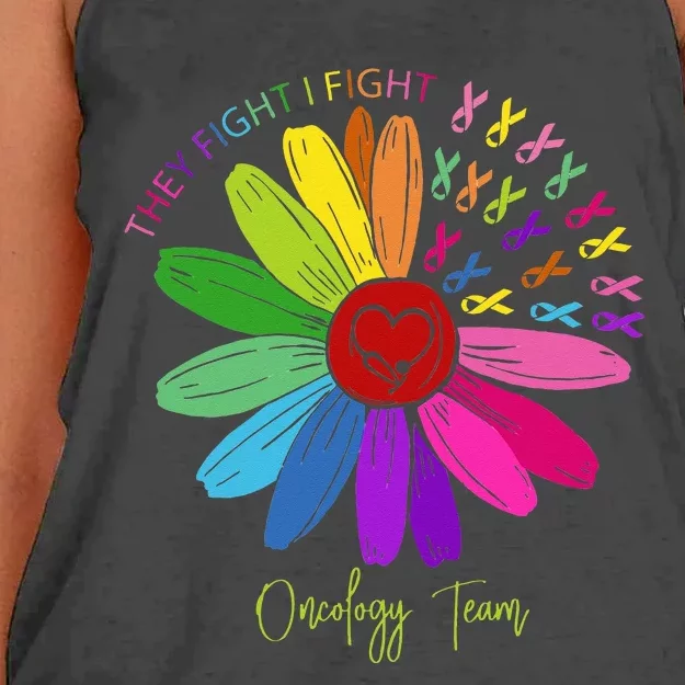 They Fight I Fight Oncology Team Sunflower Oncology Nurse Women's Knotted Racerback Tank