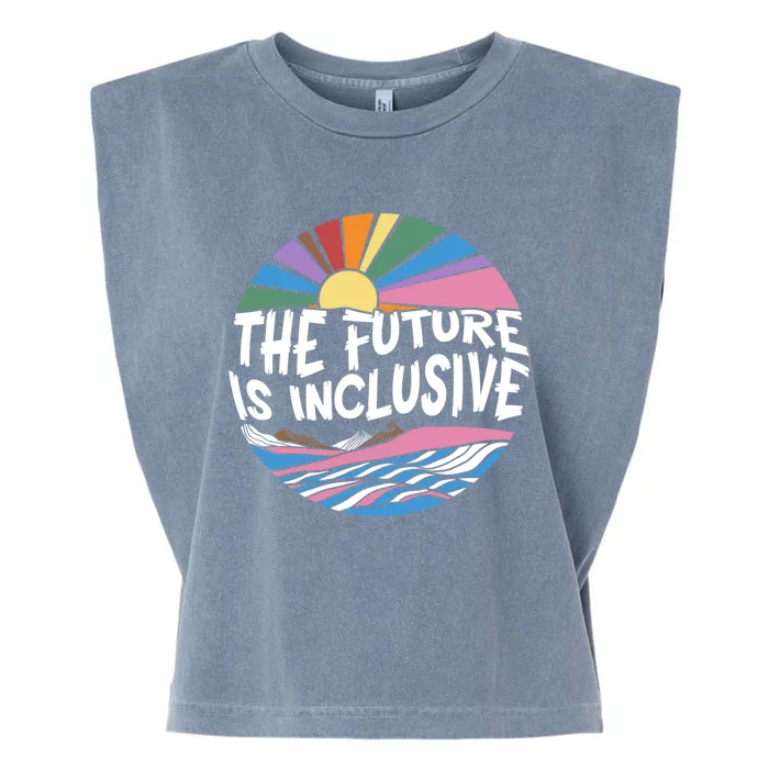 The Future Is Inclusive Rainbow Sunset Flowers Lgbtq Rights Gift Garment-Dyed Women's Muscle Tee