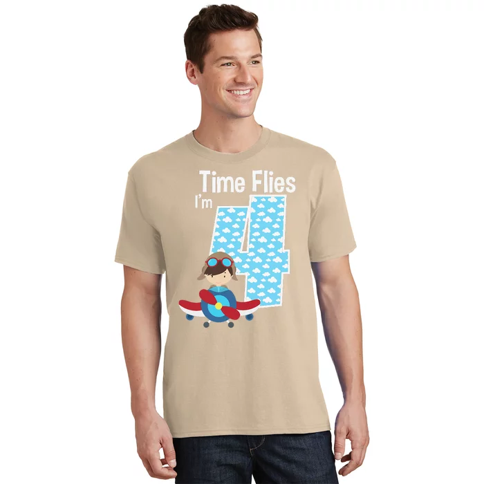 Time Flies I'm 4 4th Birthday Airplane Plane Pilot Flying T-Shirt