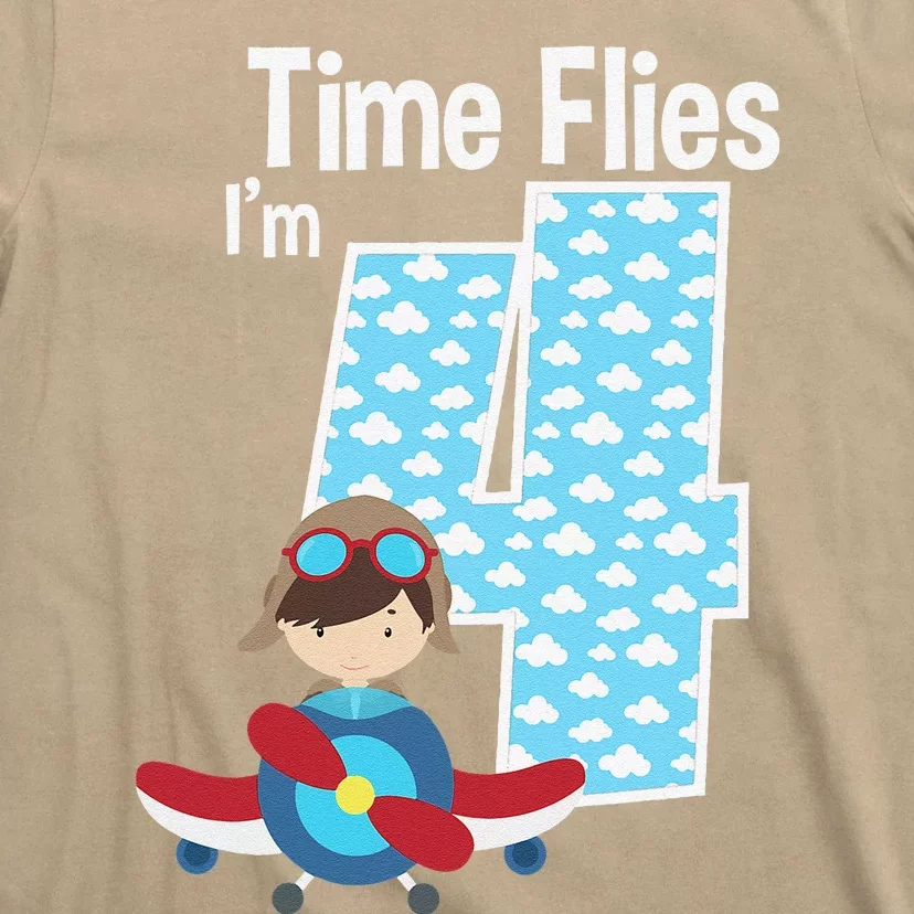 Time Flies I'm 4 4th Birthday Airplane Plane Pilot Flying T-Shirt