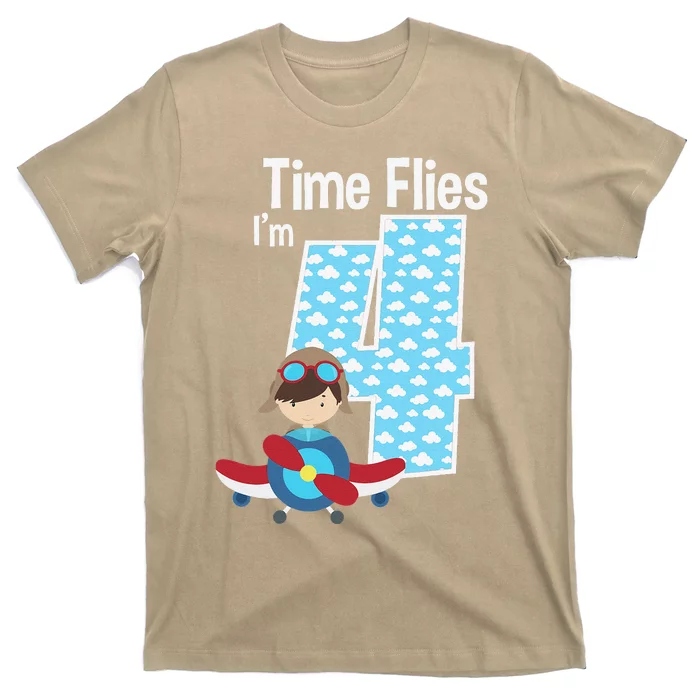 Time Flies I'm 4 4th Birthday Airplane Plane Pilot Flying T-Shirt