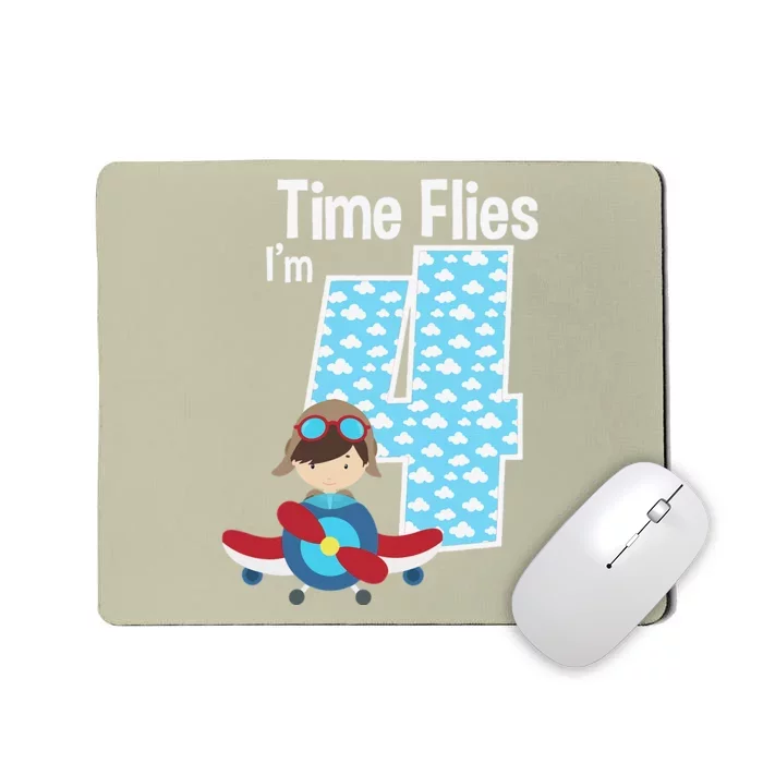 Time Flies I'm 4 4th Birthday Airplane Plane Pilot Flying Mousepad