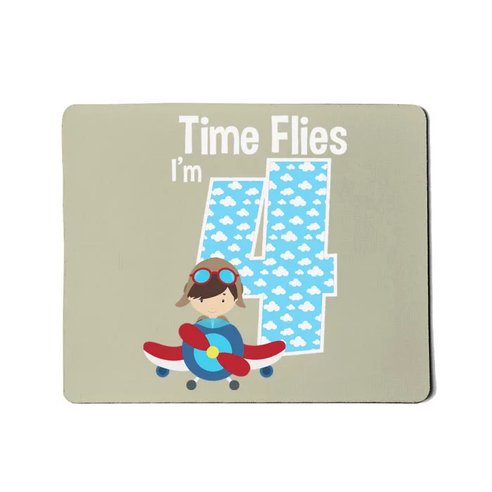 Time Flies I'm 4 4th Birthday Airplane Plane Pilot Flying Mousepad