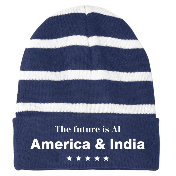 The Future Is Ai America And India Striped Beanie with Solid Band