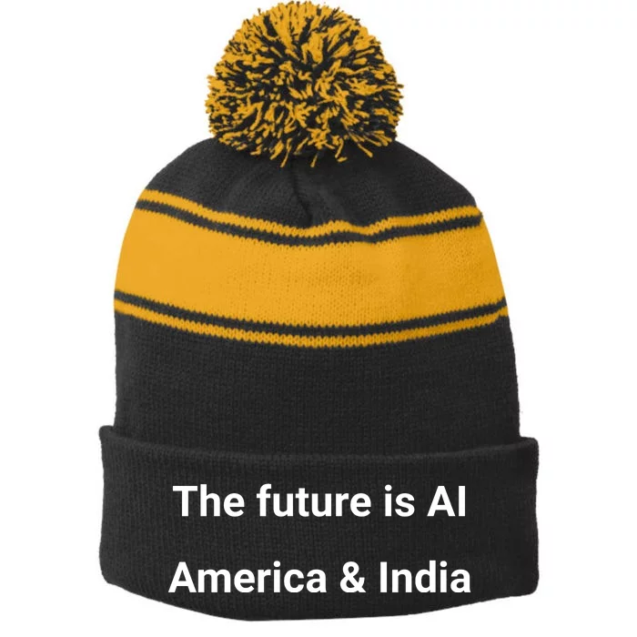 The Future Is Ai America And India Stripe Pom Pom Beanie