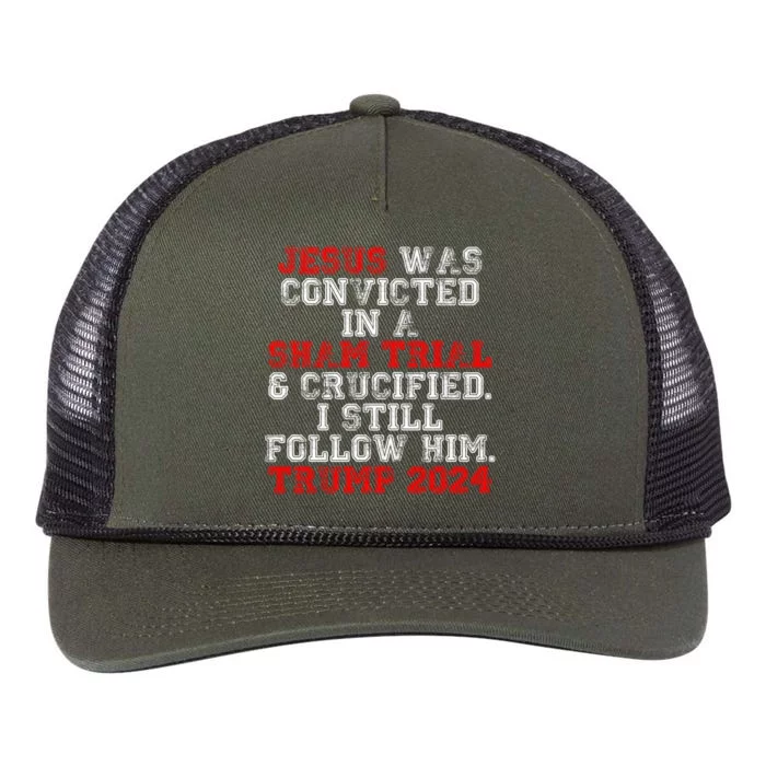 Trump Felon Jesus Convicted Follow Him Christian Trump 2024 Great Gift Retro Rope Trucker Hat Cap