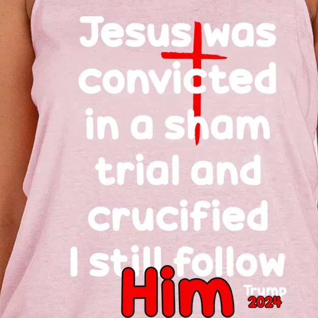 Trump Felon Jesus Convicted Follow Him Trump 2024 Gift Women's Knotted Racerback Tank