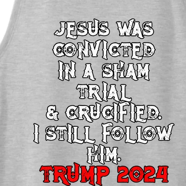 Trump Felon Jesus Convicted Follow Him Christian Trump 2024 Ladies Tri-Blend Wicking Tank