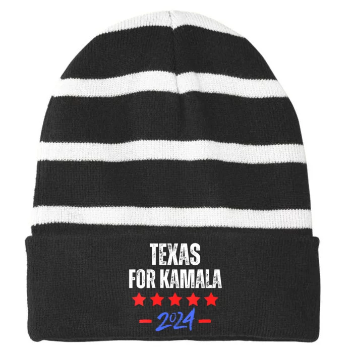 Texas For Kamala 2024 Dnc Kamala Harris Supporter Striped Beanie with Solid Band