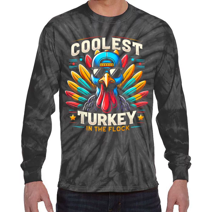 Thanksgiving For Kids Coolest Turkey In The Flock Tie-Dye Long Sleeve Shirt