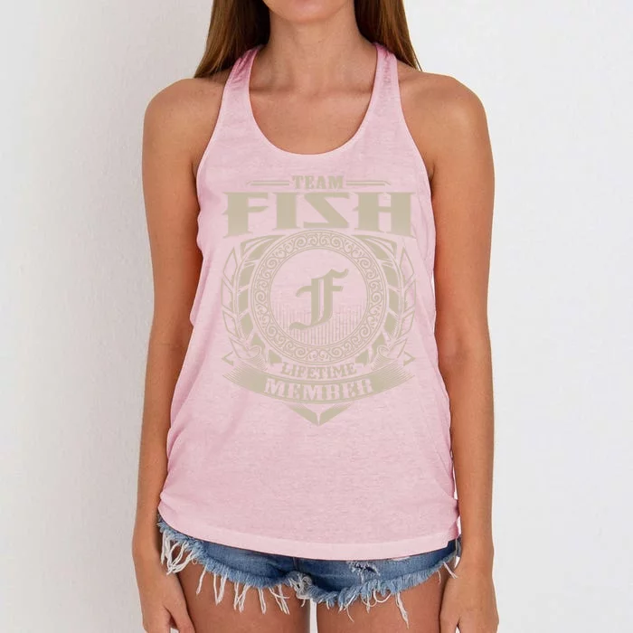 Team Fish Lifetime Member Vintage Fish Family Gift Women's Knotted Racerback Tank