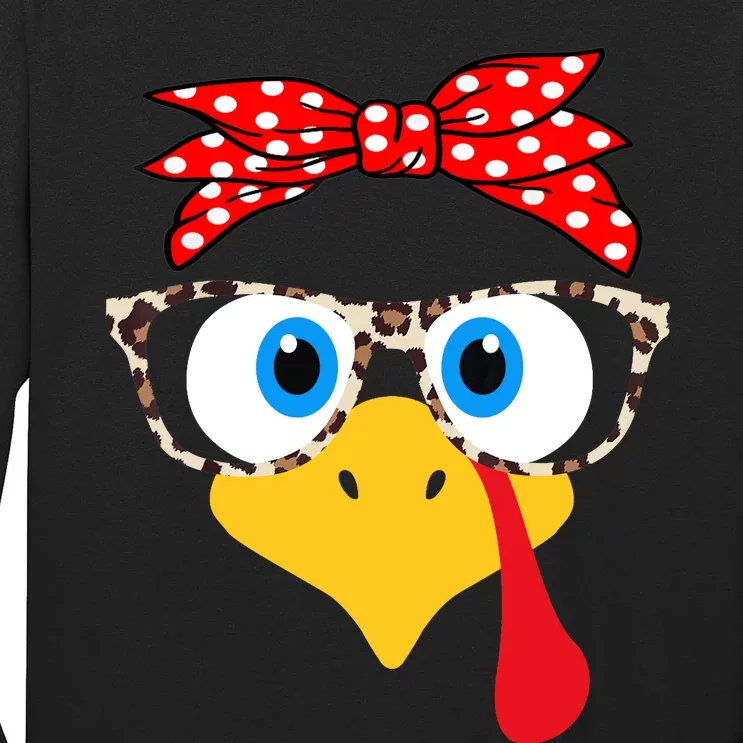 Turkey Face Leopard Print Glasses Thanksgiving Wo Girl Long Sleeve Shirt