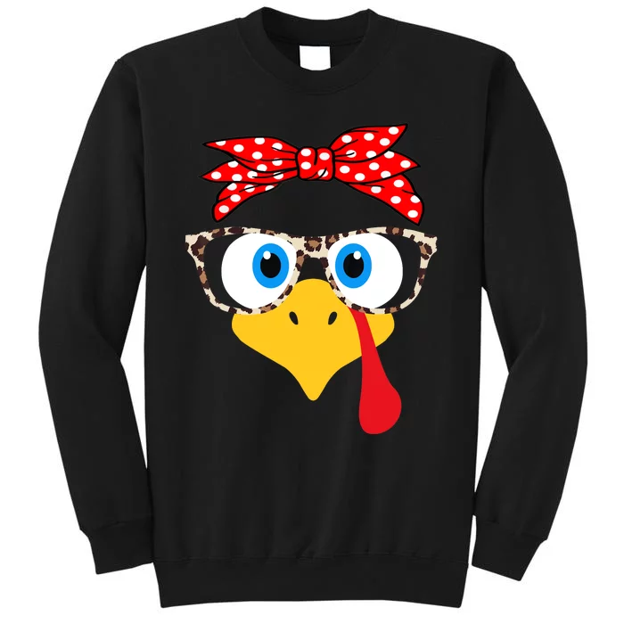 Turkey Face Leopard Print Glasses Thanksgiving Wo Girl Sweatshirt