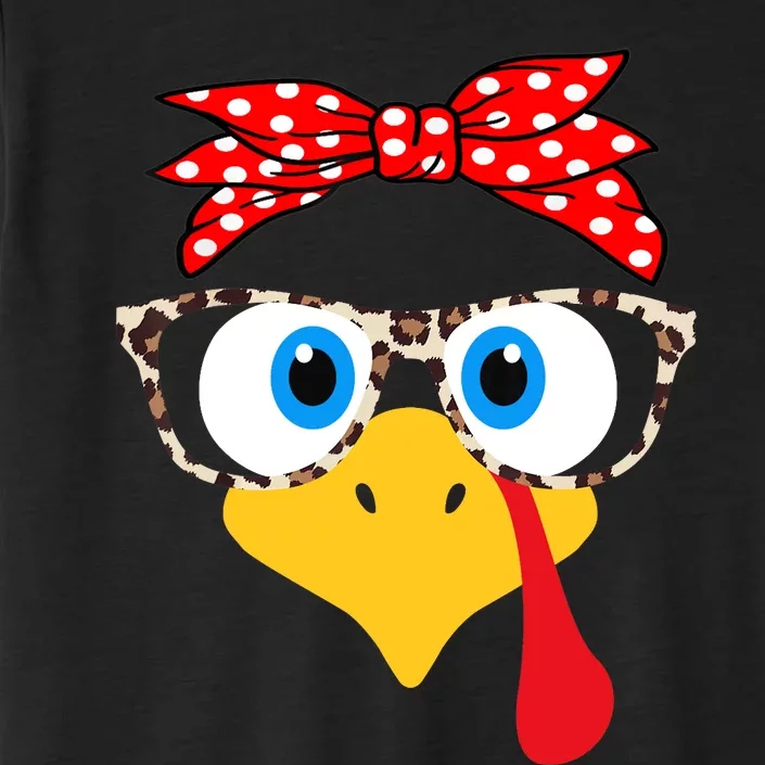 Turkey Face Leopard Print Glasses Thanksgiving Wo Girl ChromaSoft Performance T-Shirt