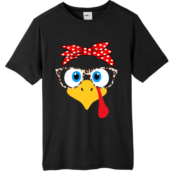 Turkey Face Leopard Print Glasses Thanksgiving Wo Girl ChromaSoft Performance T-Shirt