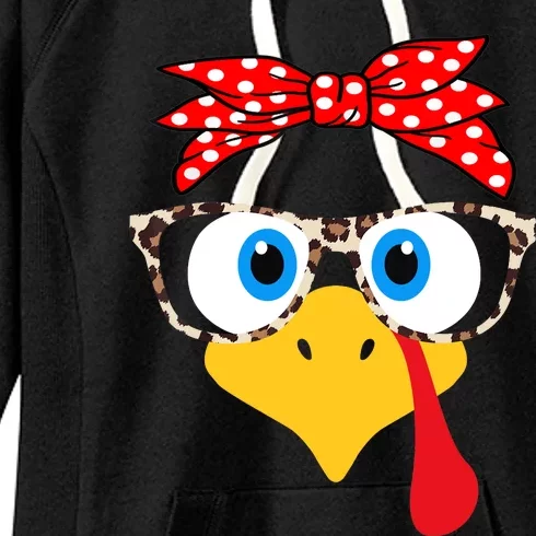 Turkey Face Leopard Print Glasses Thanksgiving Wo Girl Women's Fleece Hoodie