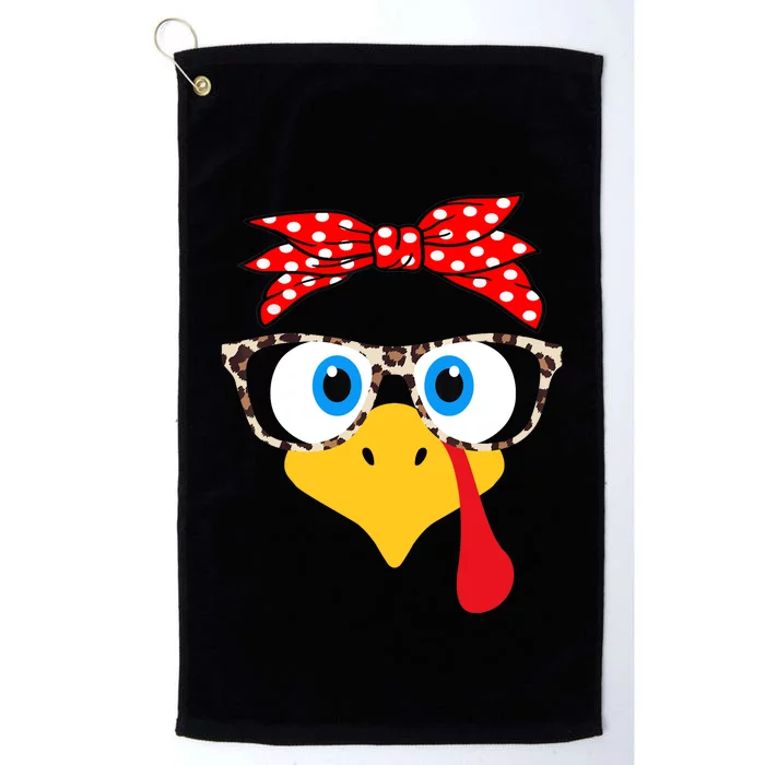 Turkey Face Leopard Print Glasses Thanksgiving Wo Girl Platinum Collection Golf Towel