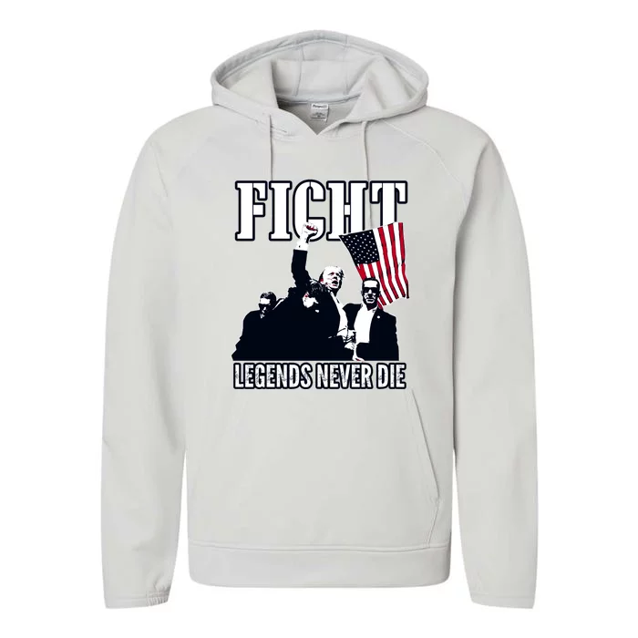 Trump Fight Legends Never Die Performance Fleece Hoodie