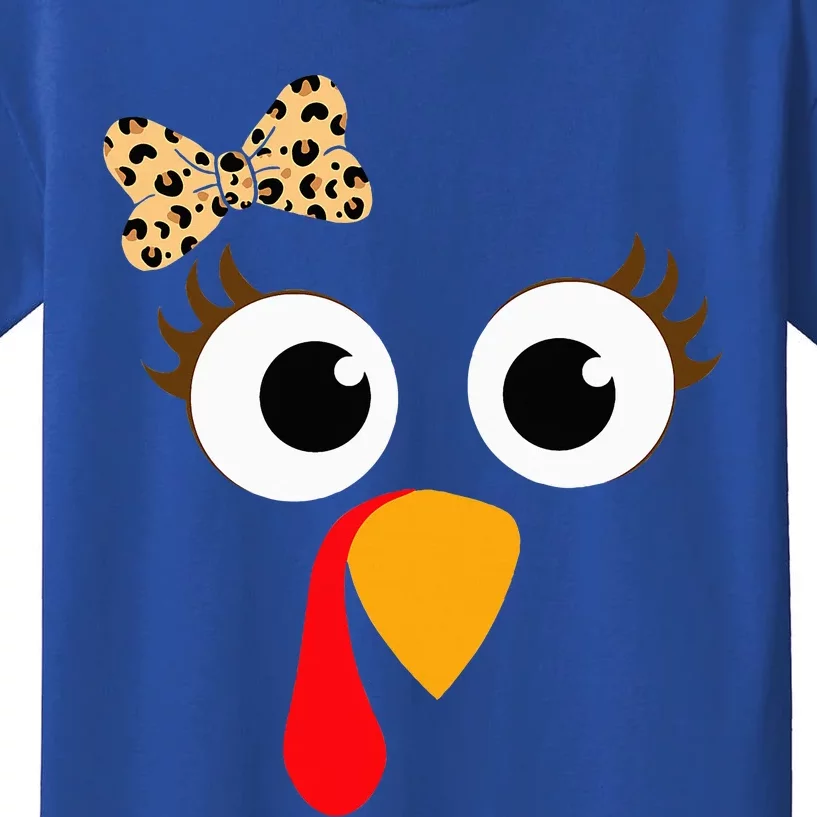 Turkey Face Leopard Bow Thanksgiving Costume Turkey Kids T-Shirt