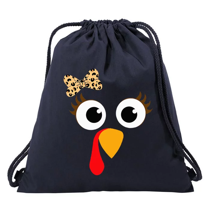 Turkey Face Leopard Bow Thanksgiving Costume Turkey Drawstring Bag