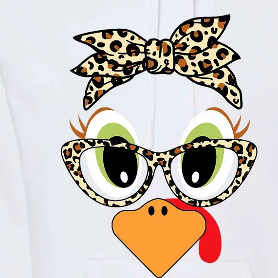 Turkey Face Leopard Headband Glasses Thanksgiving Premium Hoodie