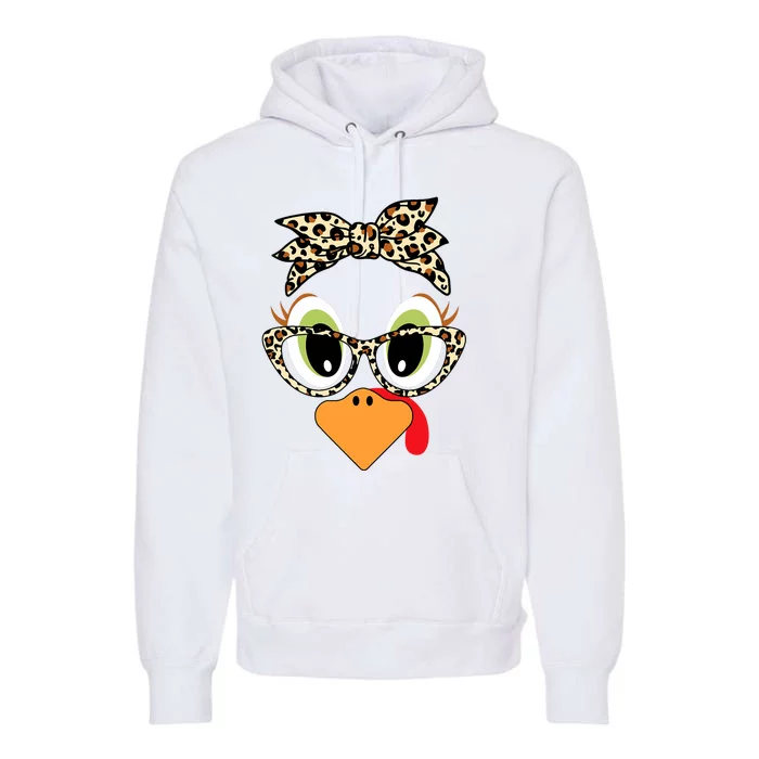 Turkey Face Leopard Headband Glasses Thanksgiving Premium Hoodie