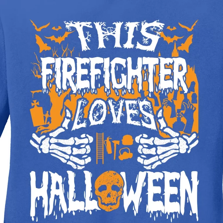 This Firefighter Loves Halloween Costume Funny Fire Gift Ladies Long Sleeve Shirt