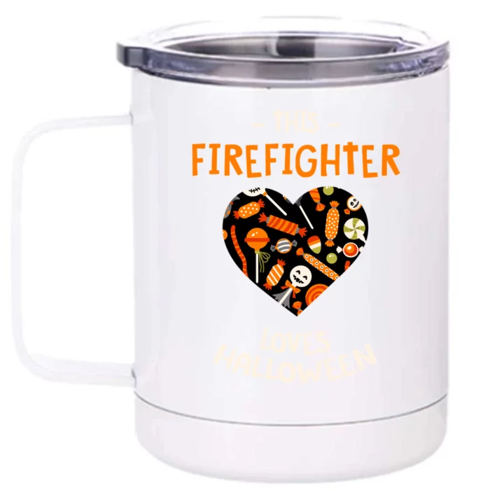 This Firefighter Loves Halloween Fire Scary Fire Marshal Gift Front & Back 12oz Stainless Steel Tumbler Cup