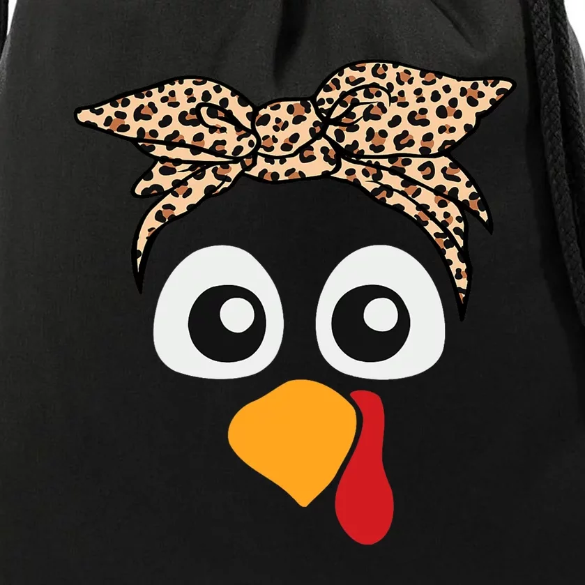 Turkey Face Leopard Headband Thanksgiving Pilgrim Drawstring Bag