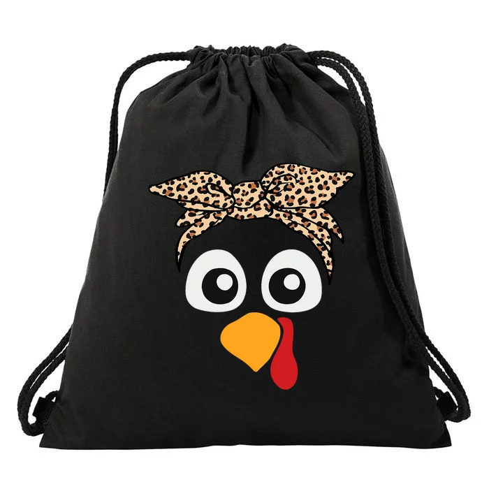 Turkey Face Leopard Headband Thanksgiving Pilgrim Drawstring Bag