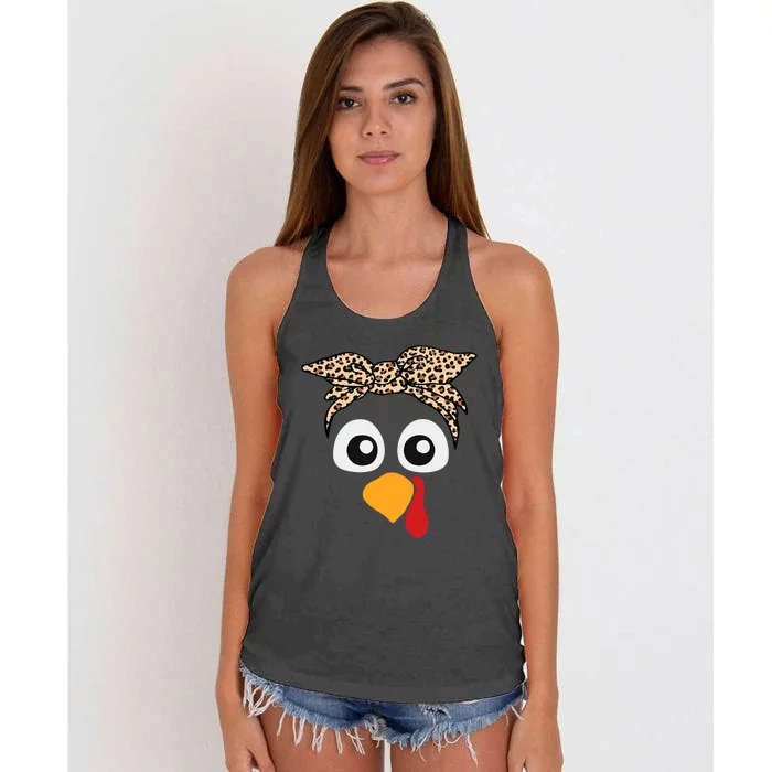 Turkey Face Leopard Headband Thanksgiving Pilgrim Women's Knotted Racerback Tank