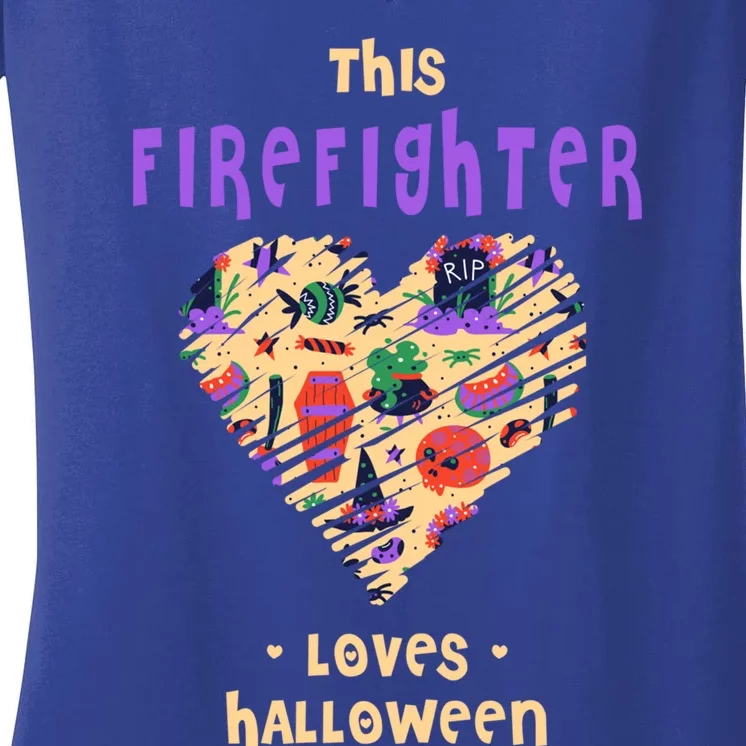 This Firefighter Loves Halloween Fire Witch Fire Marshal Funny Gift Women's V-Neck T-Shirt