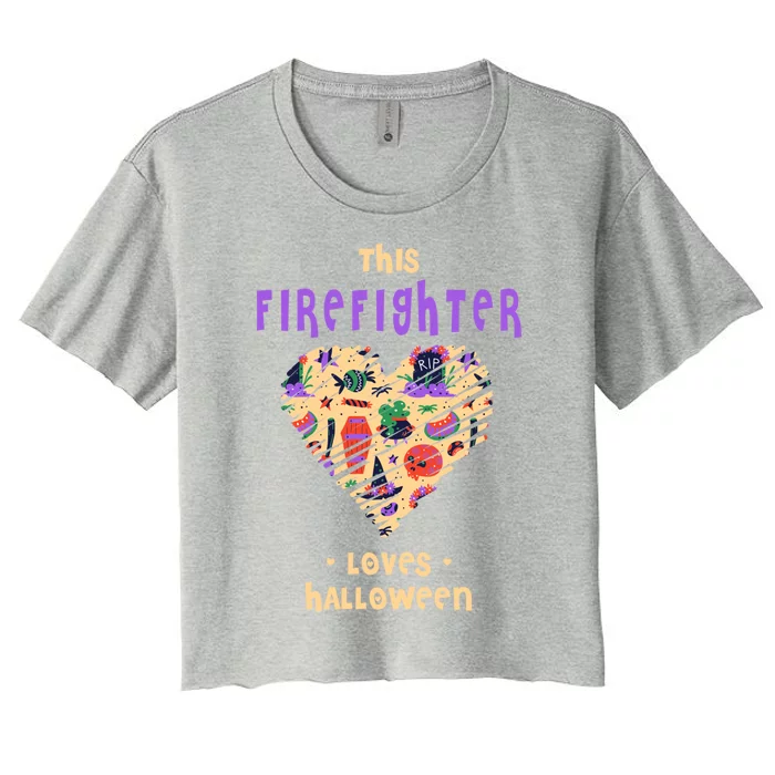 This Firefighter Loves Halloween Fire Witch Fire Marshal Funny Gift Women's Crop Top Tee