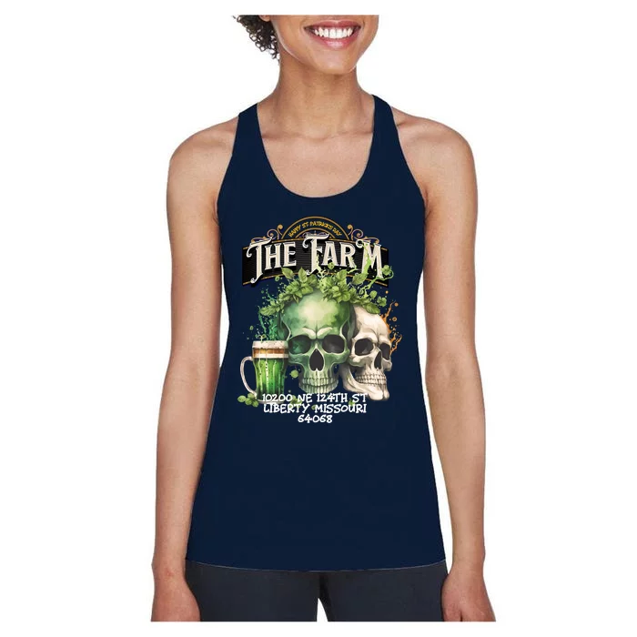 The Farm Liberty Missouri Bar Honkytonk Music St Pat Skull Women's Racerback Tank