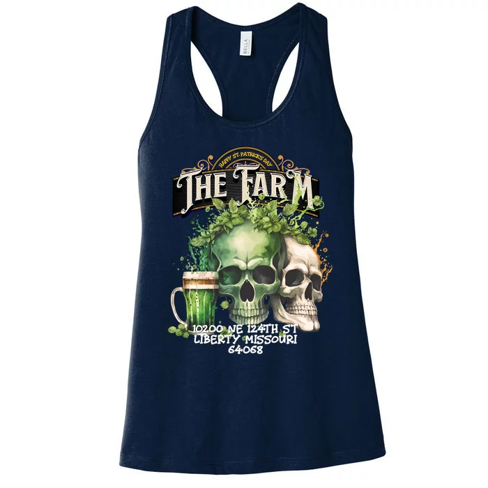 The Farm Liberty Missouri Bar Honkytonk Music St Pat Skull Women's Racerback Tank