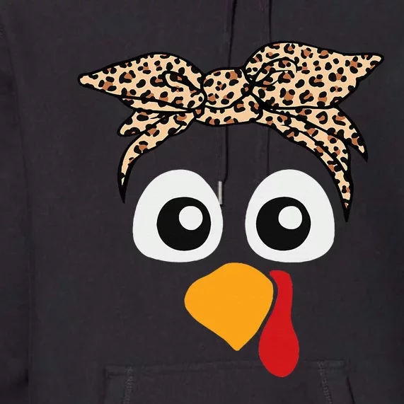 Turkey Face Leopard Headband Thanksgiving Pilgrim Premium Hoodie