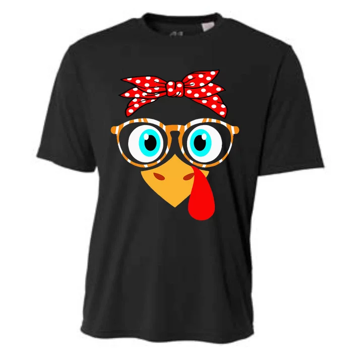 Turkey Face Leopard Print Glasses Thanksgiving Cooling Performance Crew T-Shirt