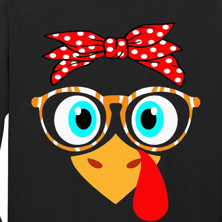 Turkey Face Leopard Print Glasses Thanksgiving Long Sleeve Shirt