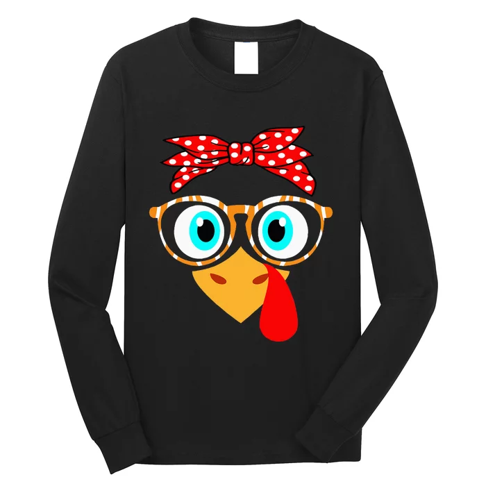 Turkey Face Leopard Print Glasses Thanksgiving Long Sleeve Shirt