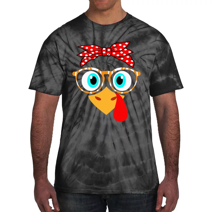 Turkey Face Leopard Print Glasses Thanksgiving Tie-Dye T-Shirt