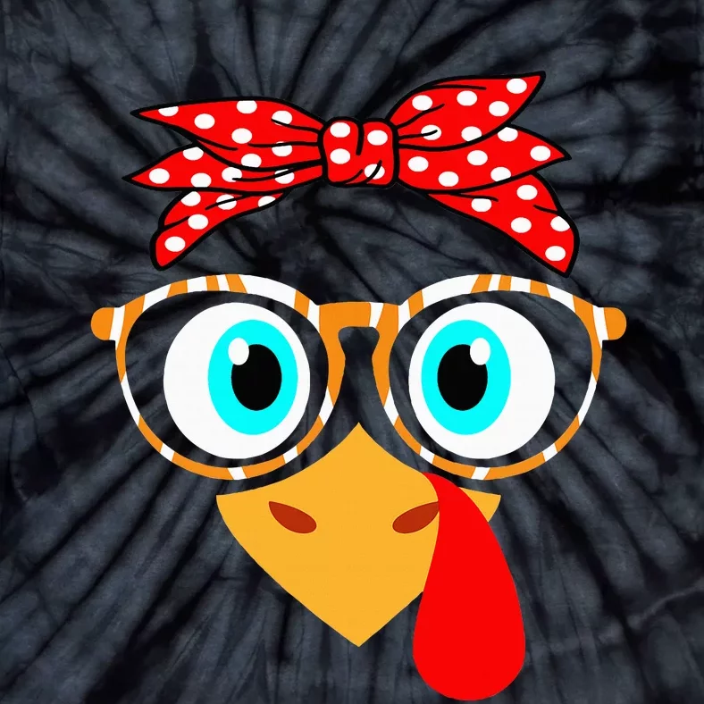 Turkey Face Leopard Print Glasses Thanksgiving Tie-Dye T-Shirt