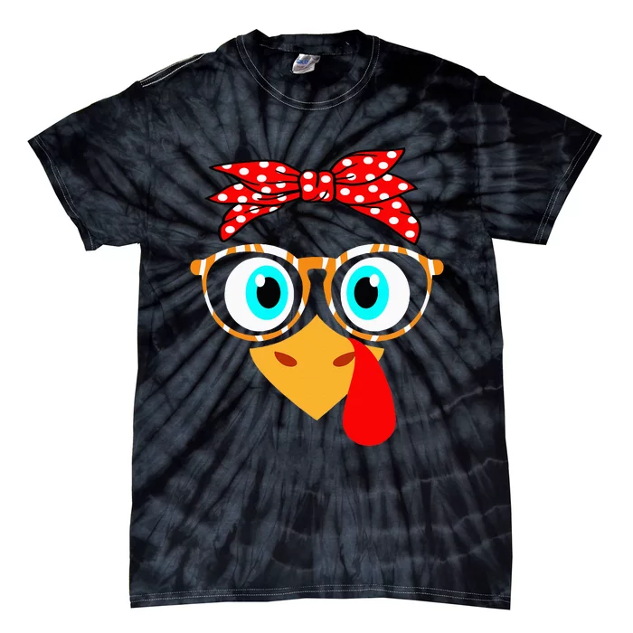 Turkey Face Leopard Print Glasses Thanksgiving Tie-Dye T-Shirt