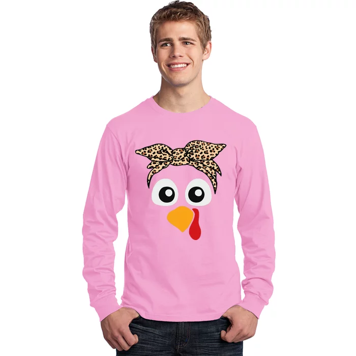 Turkey Face Leopard Headband Thanksgiving Pilgrim Long Sleeve Shirt