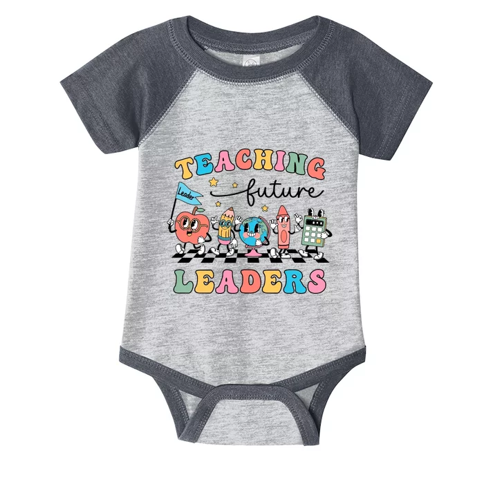 Teaching Future Leaders Back To School Kindergarten Teacher Groovy Infant Baby Jersey Bodysuit