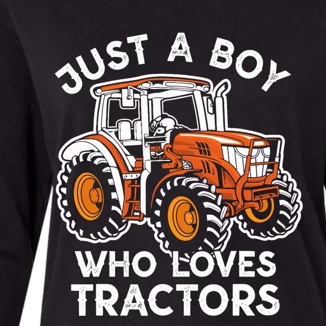 Truck Farm Lifestyle Just A Boy Who Loves Tractors Boy Womens Cotton Relaxed Long Sleeve T-Shirt