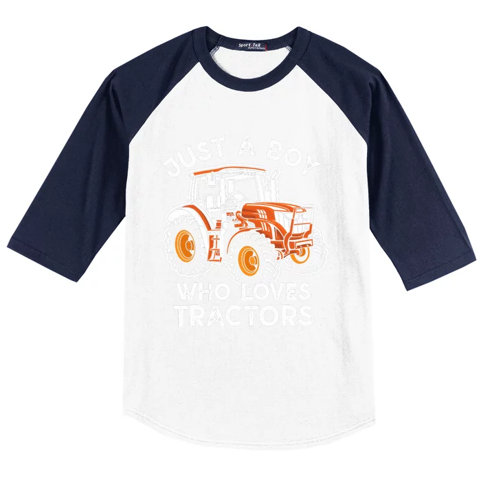 Truck Farm Lifestyle Just A Boy Who Loves Tractors Boy Baseball Sleeve Shirt