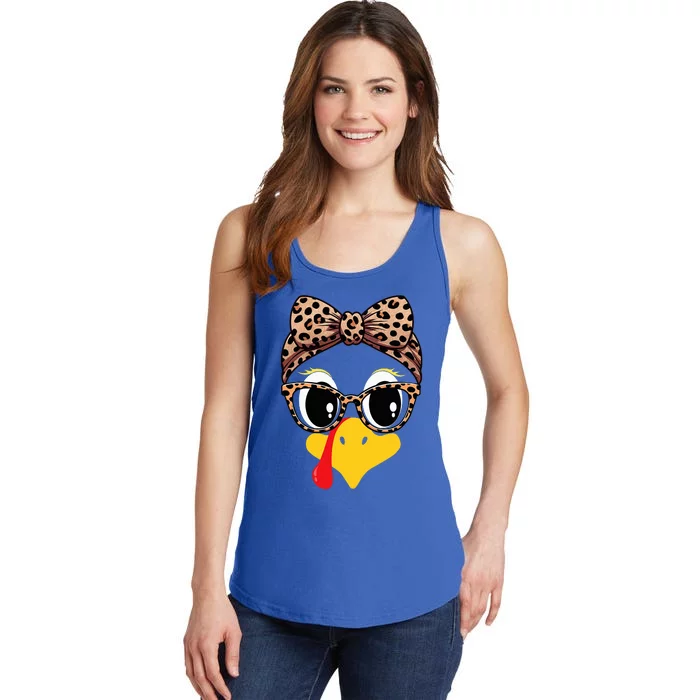 Turkey Face Leopard Print Glasses and Headband Thanksgiving Ladies Essential Tank