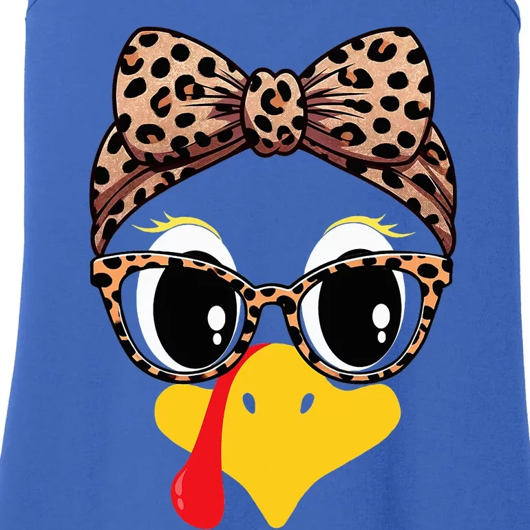 Turkey Face Leopard Print Glasses and Headband Thanksgiving Ladies Essential Tank